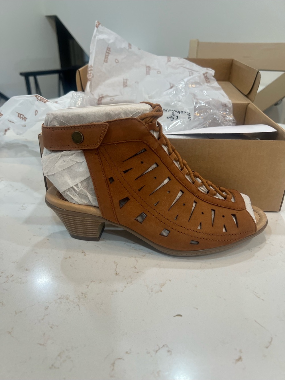 Earth Tan Cutout Lace-Up Peep-Toe Ankle Clog